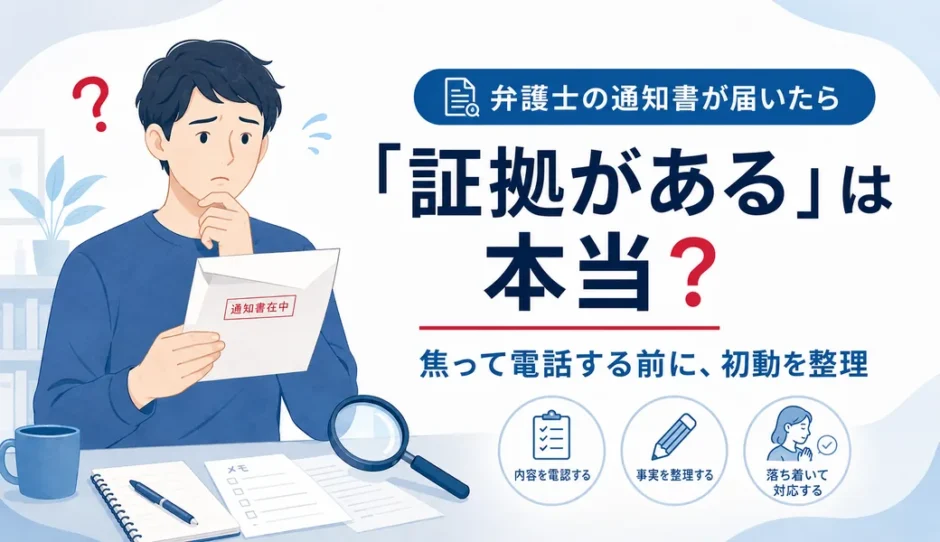 弁護士の通知書に証拠があると書かれたときの初動整理を示すアイキャッチ画像