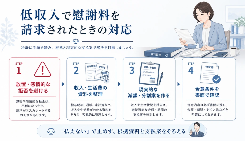 低収入で慰謝料を請求されたときに取るべき4つの対応