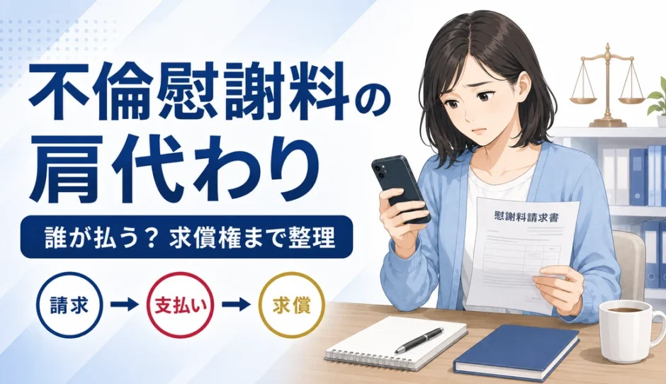 不倫慰謝料の肩代わりについて請求から支払い、求償までの流れを示す相談者向けアイキャッチ画像